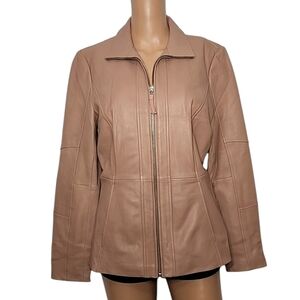 PRESTON & YORK Women Soft Genuine lamb Skin Leather Jacket Pocket Pink Nude Sz S